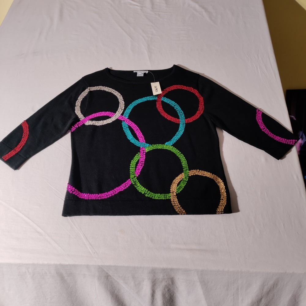 Bellepointe Belle Point Womens Sweater Size M Black Sequined Circles NWOT VTG